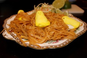 Peeps nestled in rice noodles, what could be better?